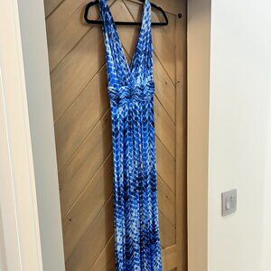 NWOT Tart Womens Sleeveless Maxi Maternity Dress Blue Tie Dye Double V-Neck
